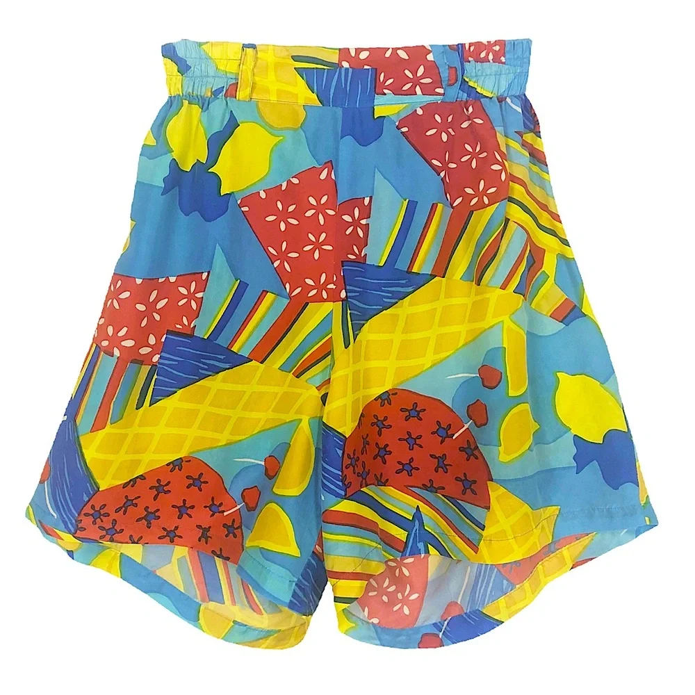 VINTAGE Oscar de la Renta Postmodern “Cherry Lemonade” Print Silk Bermuda Short - Picture 1 of 5